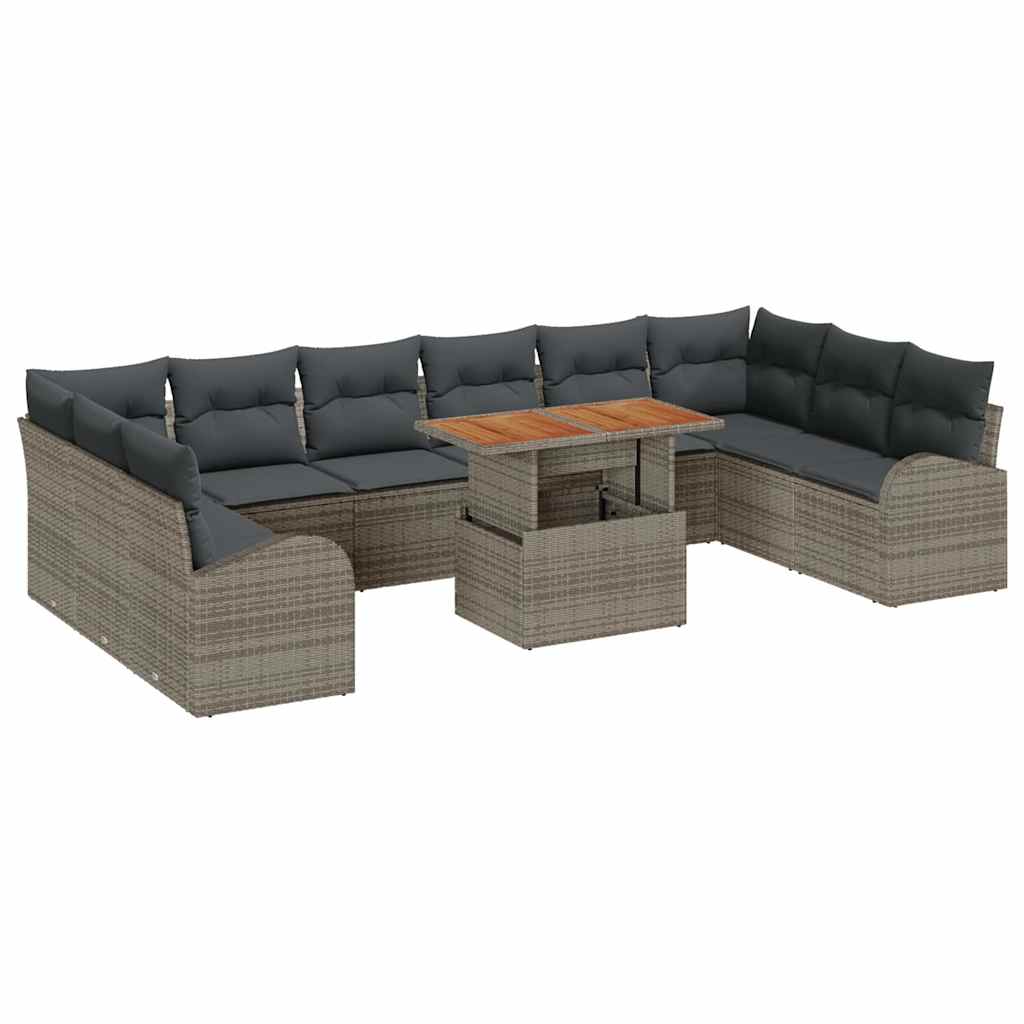 Ensemble de canapé de jardin 11 pcs Gris Poly rotin - XIOS