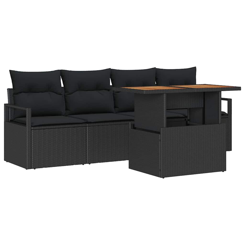 Ensemble de canapé de jardin 5 pcs Noir Poly rotin - XIOS