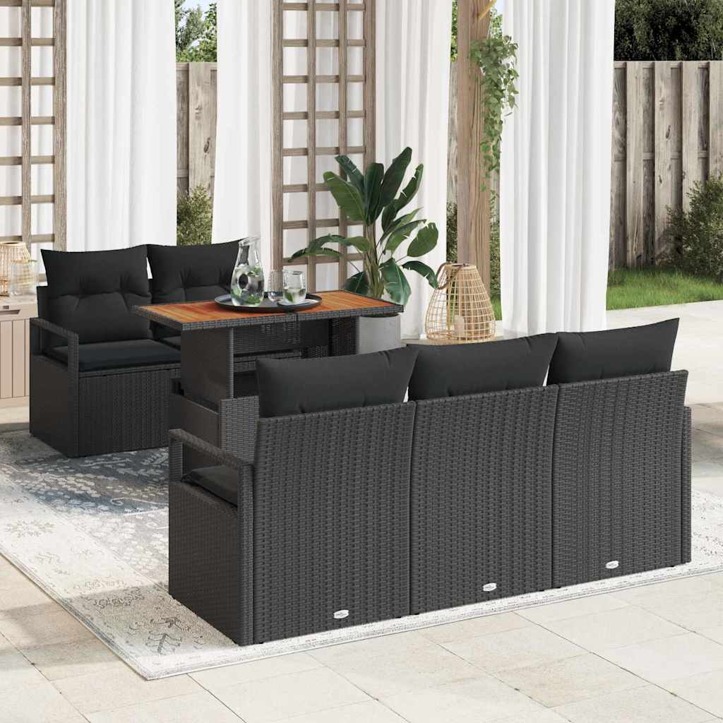 Ensemble de canapé de jardin 6 pcs Noir Poly rotin - XIOS