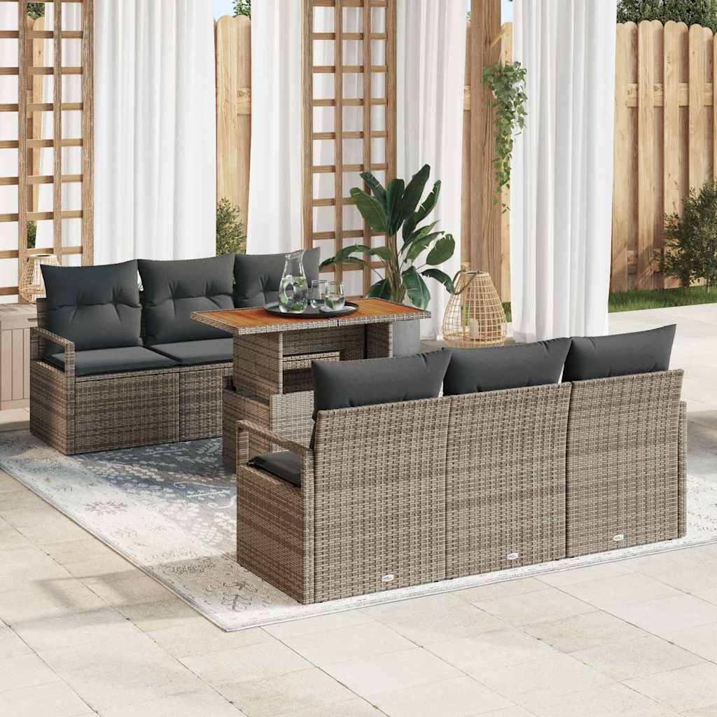 Ensemble de canapé de jardin 7 pcs Gris Poly rotin - XIOS