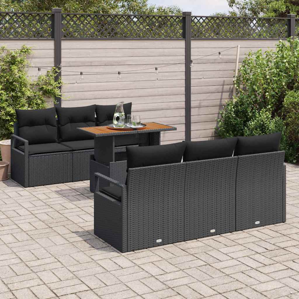 Ensemble de canapé de jardin 7 pcs Noir Poly rotin - XIOS