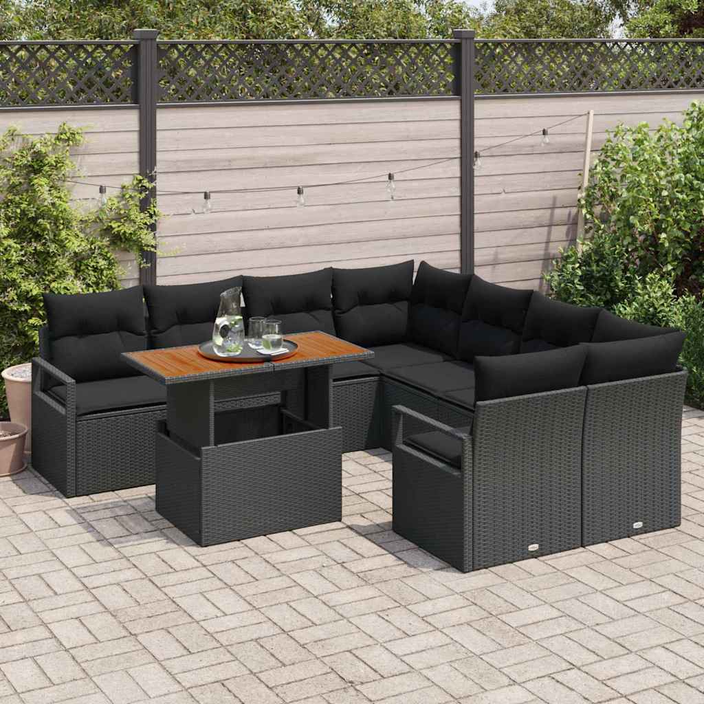 Ensemble de canapé de jardin 9 pcs Noir Poly rotin