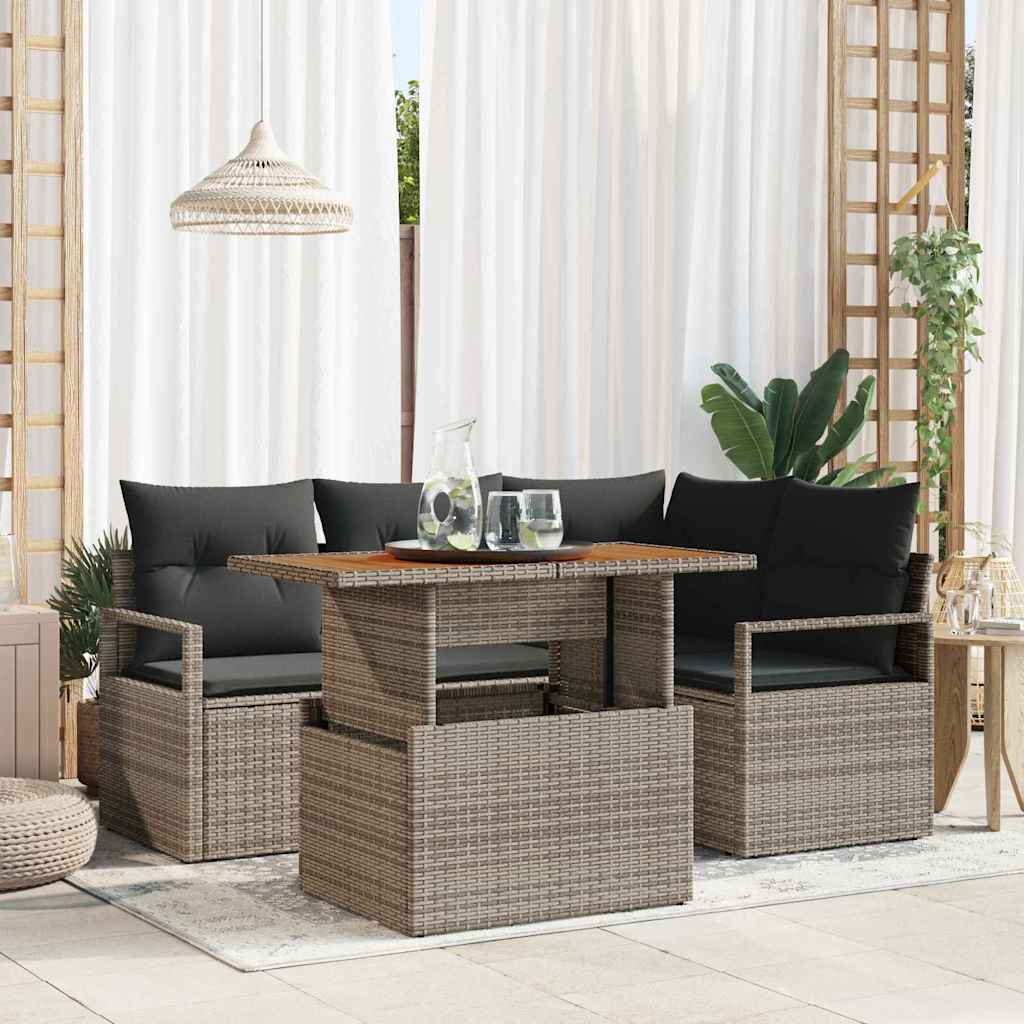 Ensemble de canapé de jardin 5 pcs Gris Poly rotin - XIOS