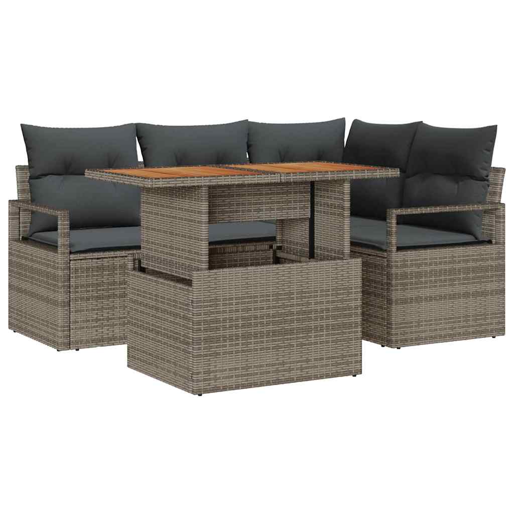 Ensemble de canapé de jardin 5 pcs Gris Poly rotin - XIOS