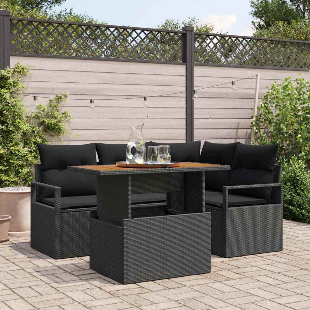 Ensemble de canapé de jardin 5 pcs Noir Poly rotin - XIOS