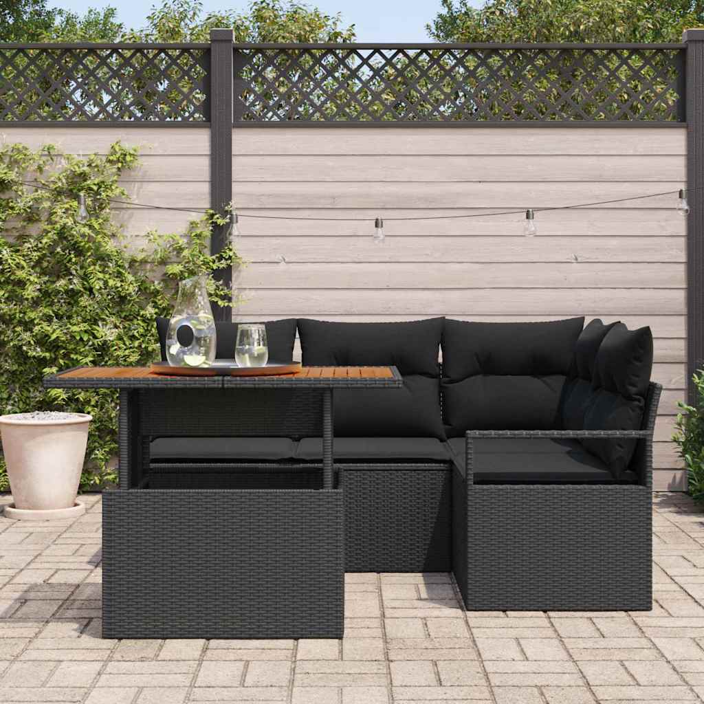 Ensemble de canapé de jardin 5 pcs Noir Poly rotin - XIOS