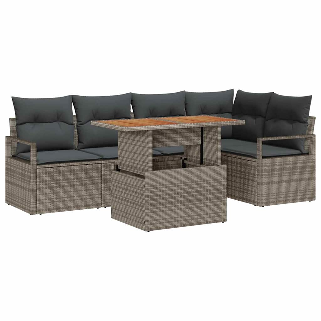 Ensemble de canapé de jardin 6 pc Gris Poly rotin