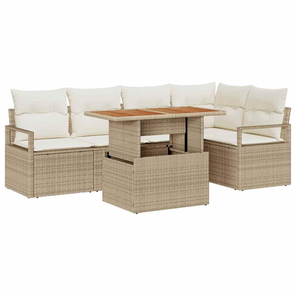 Ensemble de canapé de jardin 6 pc Beige Poly rotin