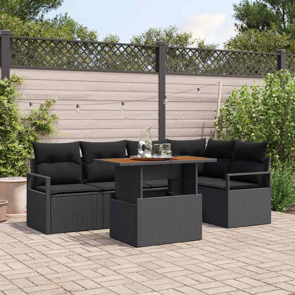 Ensemble de canapé de jardin 6 pcs Noir Poly rotin - XIOS