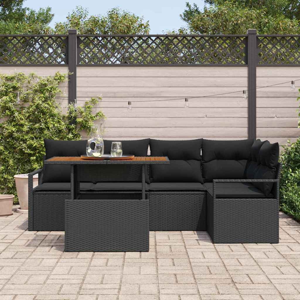 Ensemble de canapé de jardin 6 pcs Noir Poly rotin - XIOS