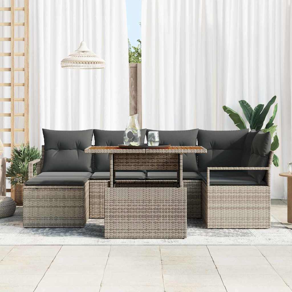Ensemble de canapé de jardin 7 pc Gris Poly rotin