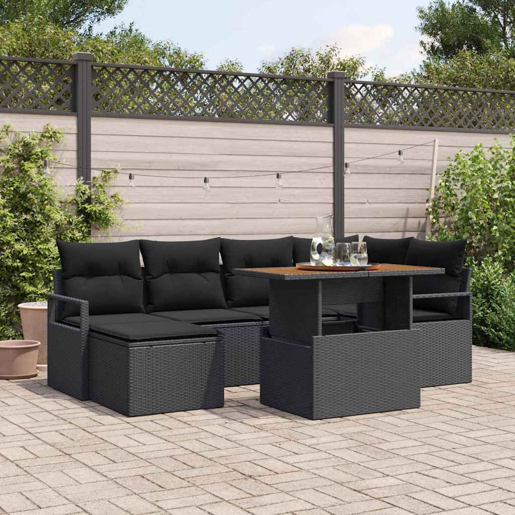 Ensemble de canapé de jardin 7 pcs Noir Poly rotin - XIOS