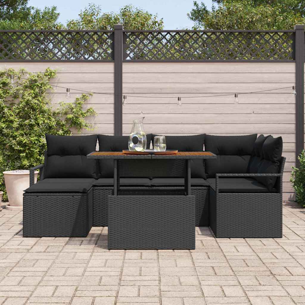 Ensemble de canapé de jardin 7 pcs Noir Poly rotin - XIOS