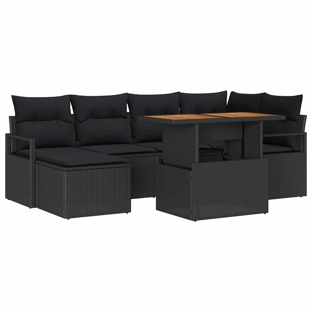 Ensemble de canapé de jardin 7 pcs Noir Poly rotin - XIOS