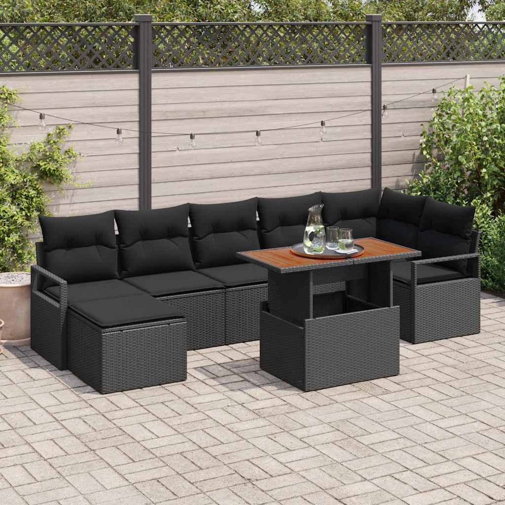 Ensemble de canapé de jardin 8 pcs Noir Poly rotin - XIOS