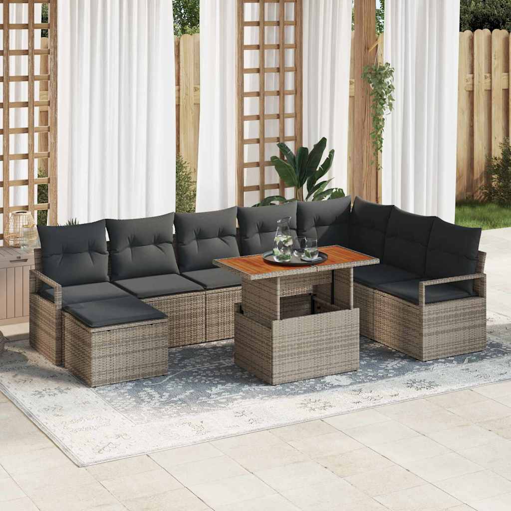 Ensemble de canapé de jardin 9 pcs Gris Poly rotin - XIOS