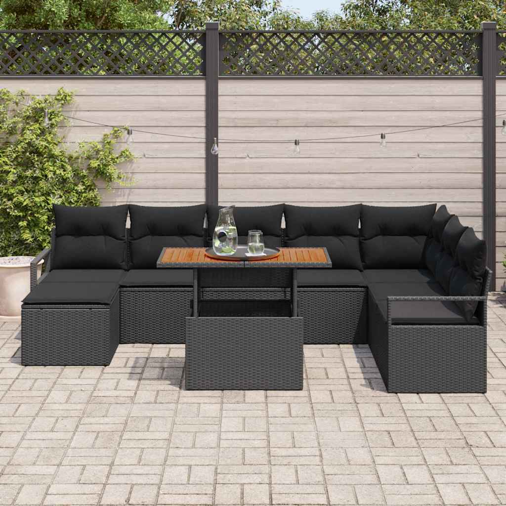 Ensemble de canapé de jardin 9 pcs Noir Poly rotin