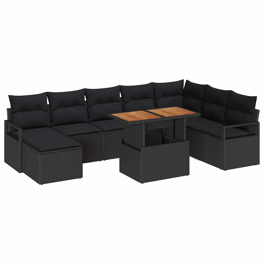 Ensemble de canapé de jardin 9 pcs Noir Poly rotin