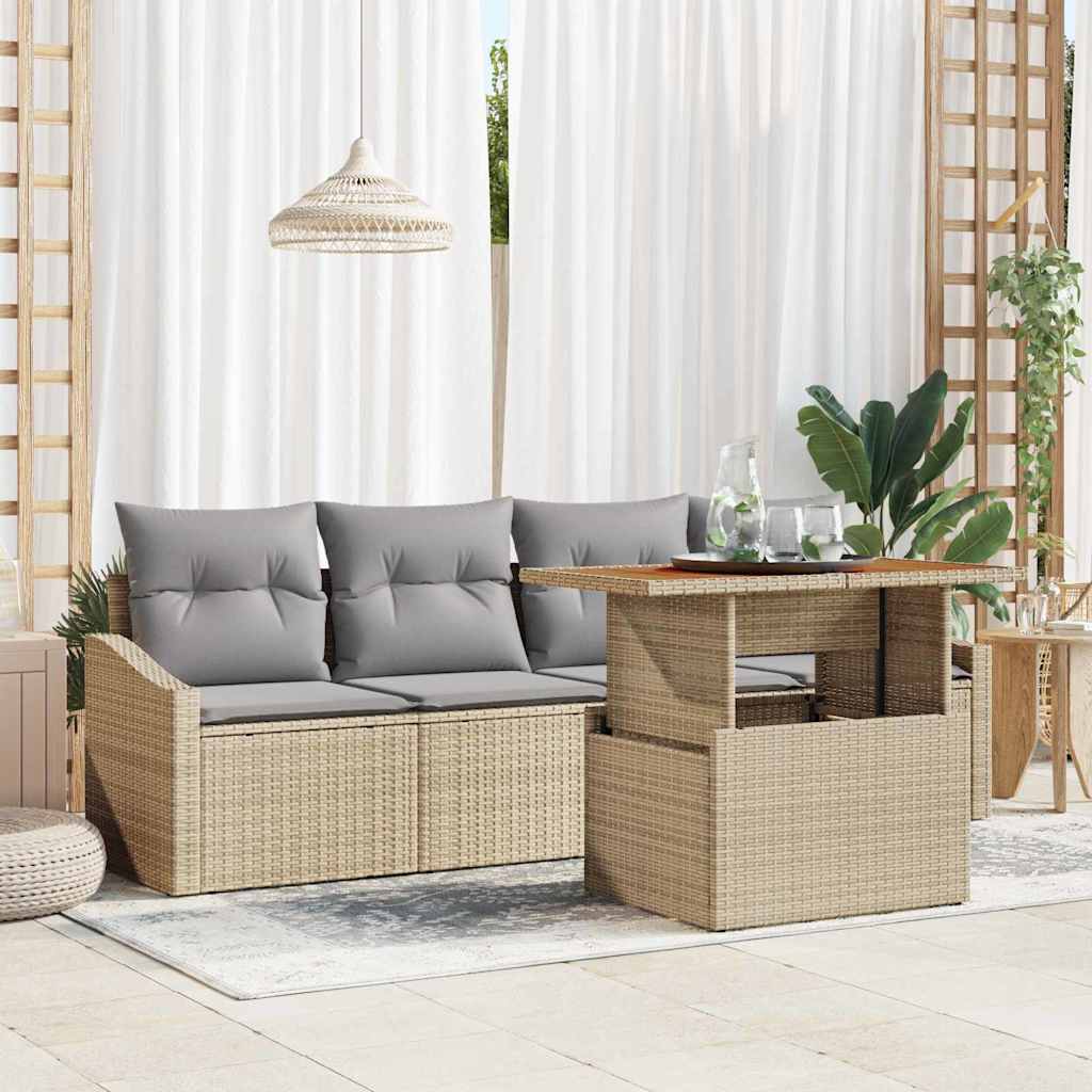 Ensemble de canapé de jardin 5 pcs Beige Poly rotin - XIOS
