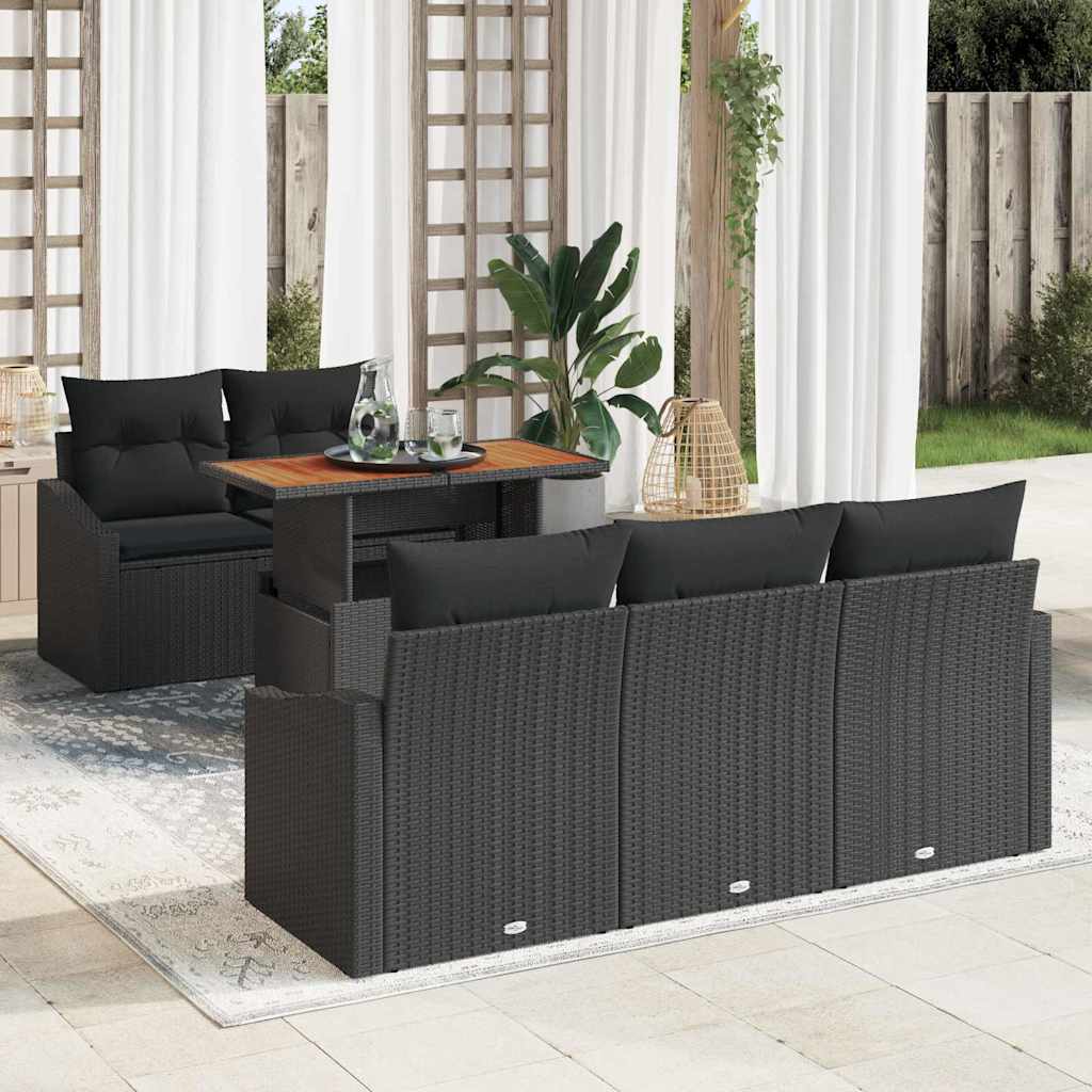 Ensemble de canapé de jardin 6 pcs Noir Poly rotin - XIOS