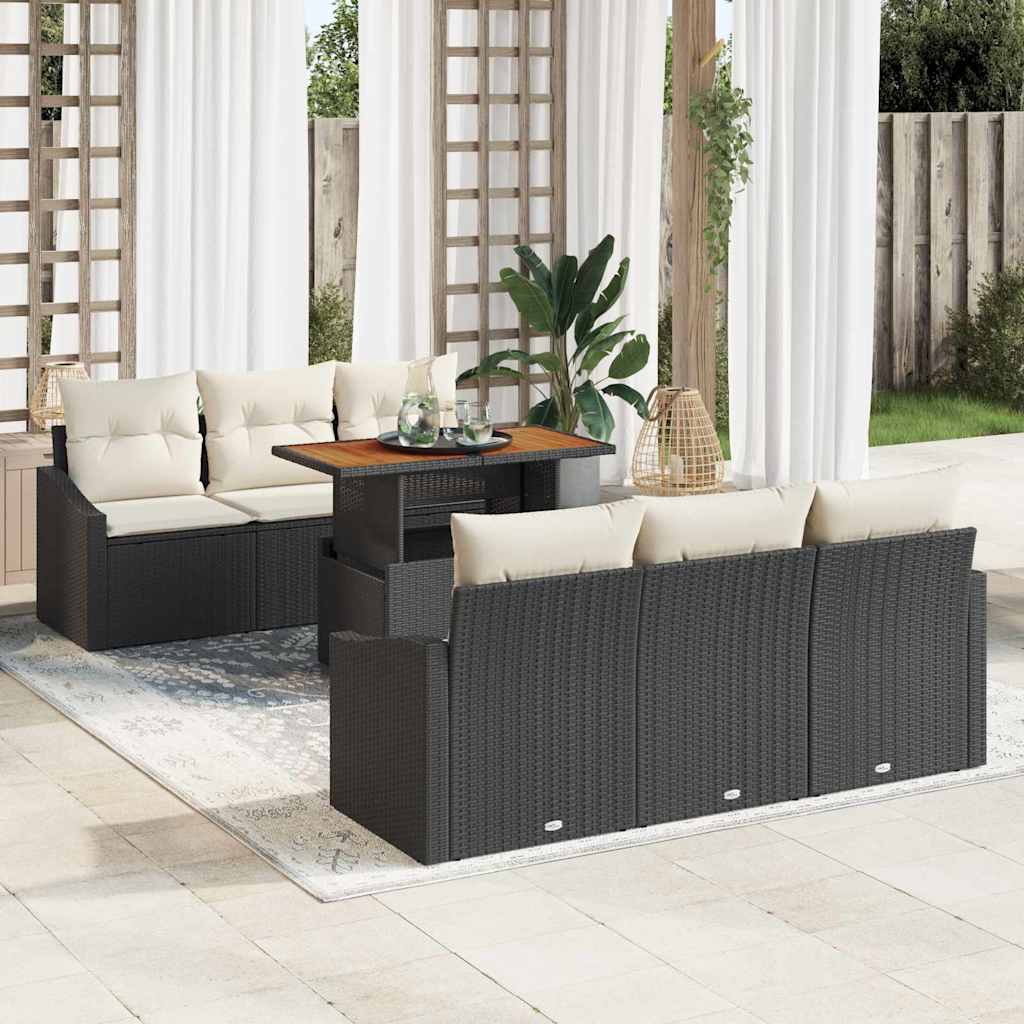 Ensemble de canapé de jardin 7 pcs Noir Poly rotin - XIOS