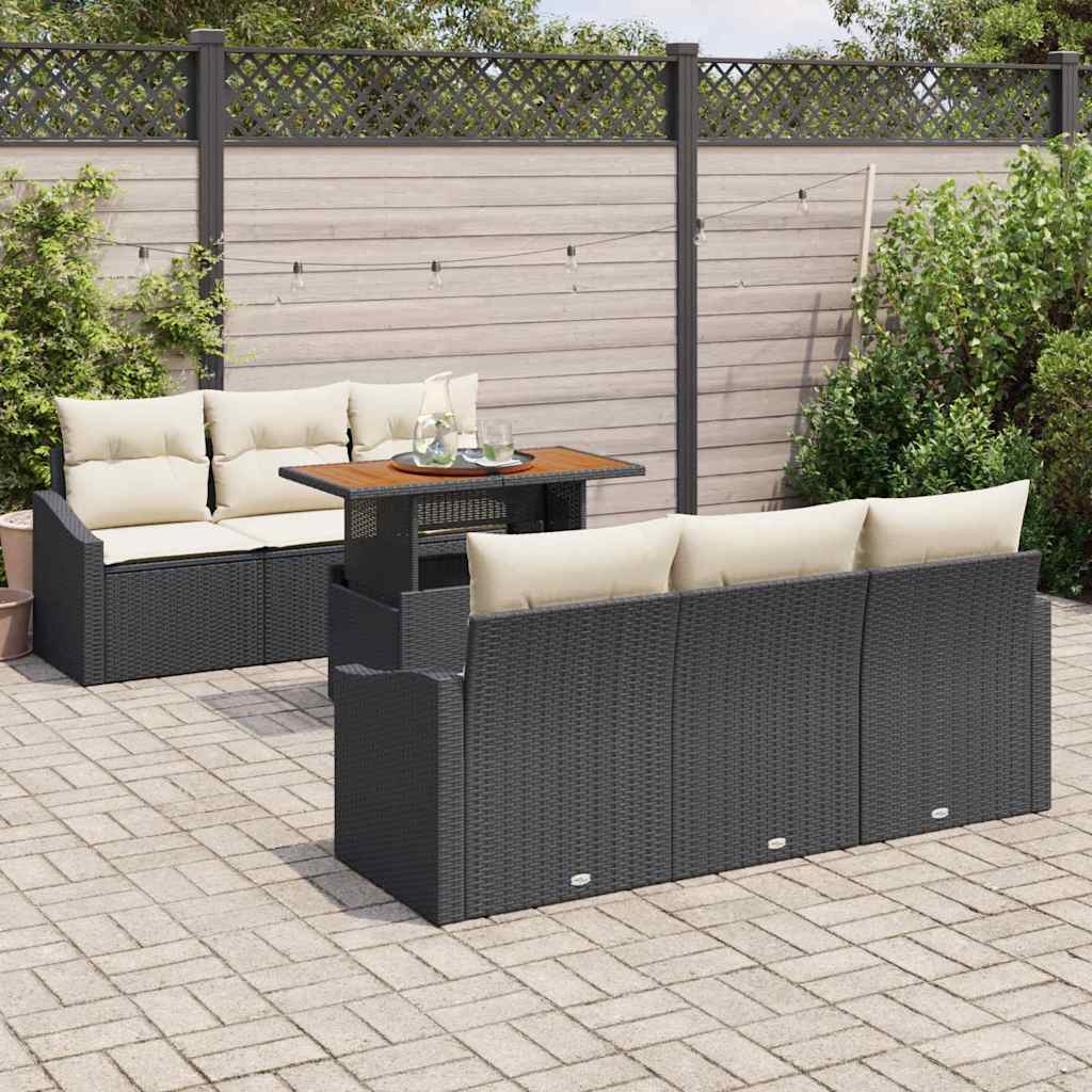 Ensemble de canapé de jardin 7 pcs Noir Poly rotin - XIOS