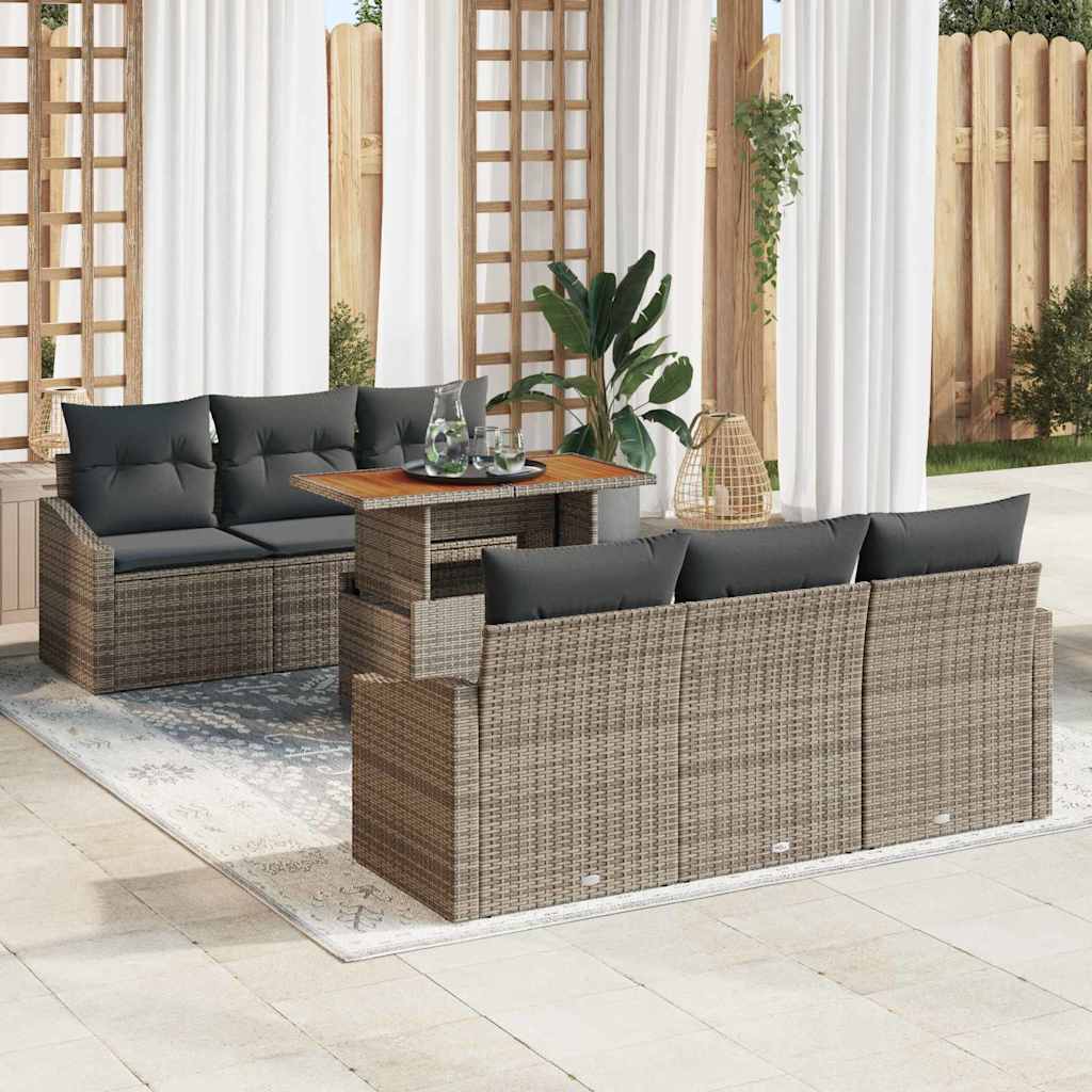 Ensemble de canapé de jardin 7 pcs Gris Poly rotin - XIOS