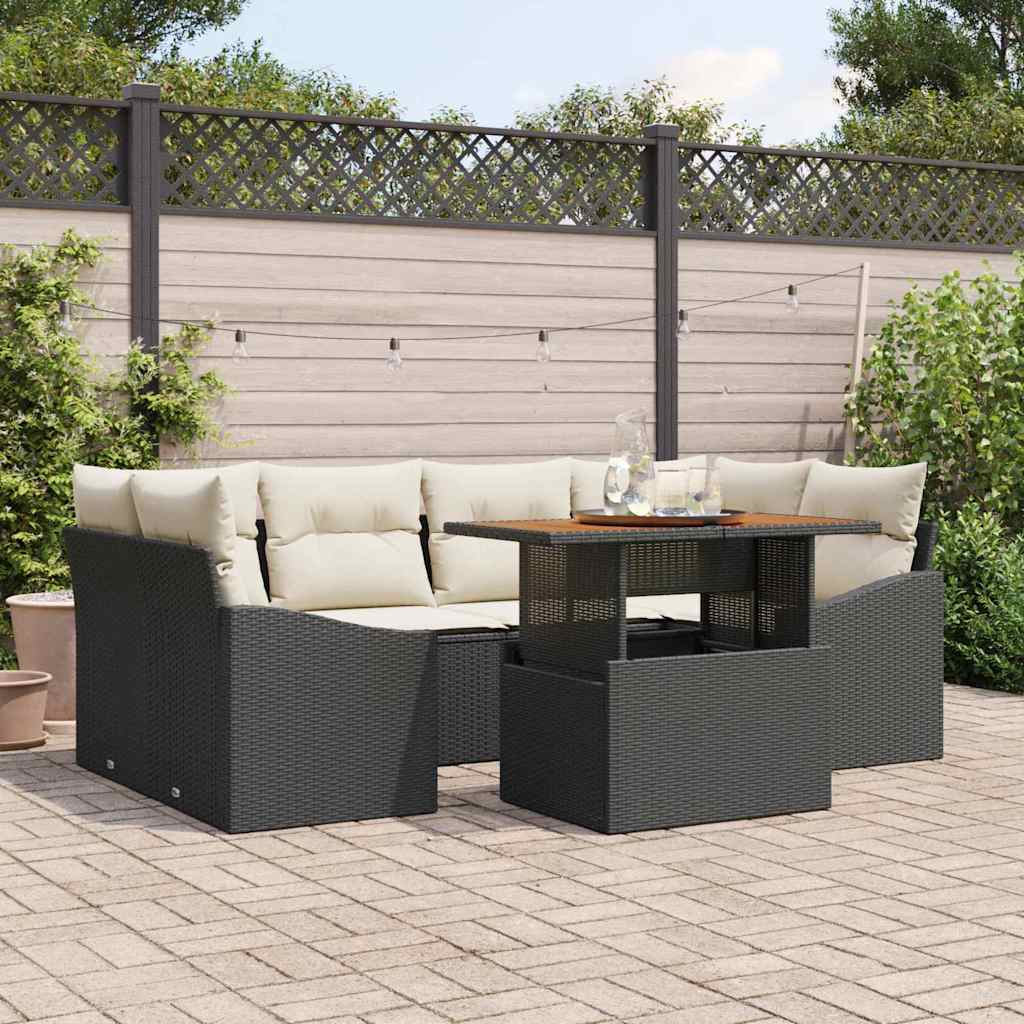 Ensemble de canapé de jardin 7 pcs Noir Poly rotin - XIOS