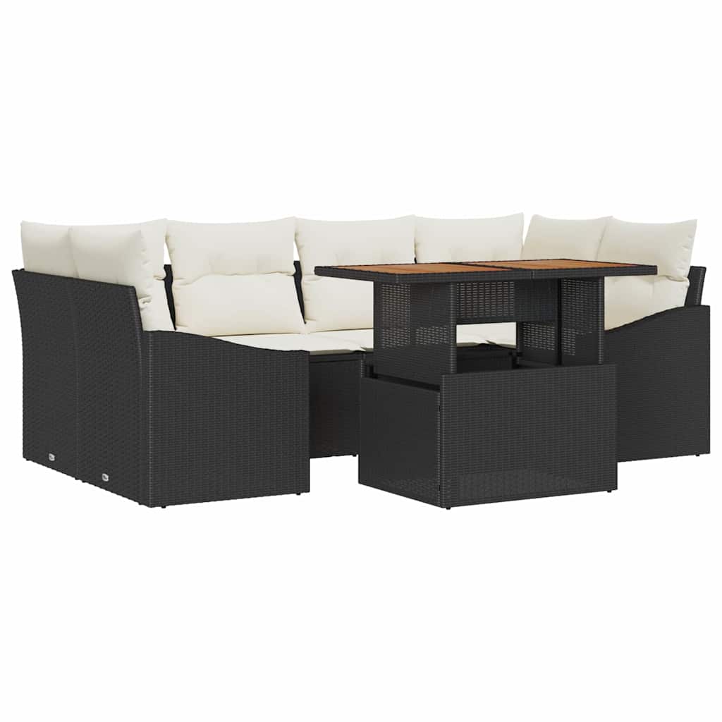 Ensemble de canapé de jardin 7 pcs Noir Poly rotin - XIOS