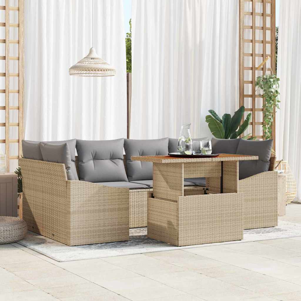 Ensemble de canapé de jardin 7 pcs Beige Poly rotin - XIOS
