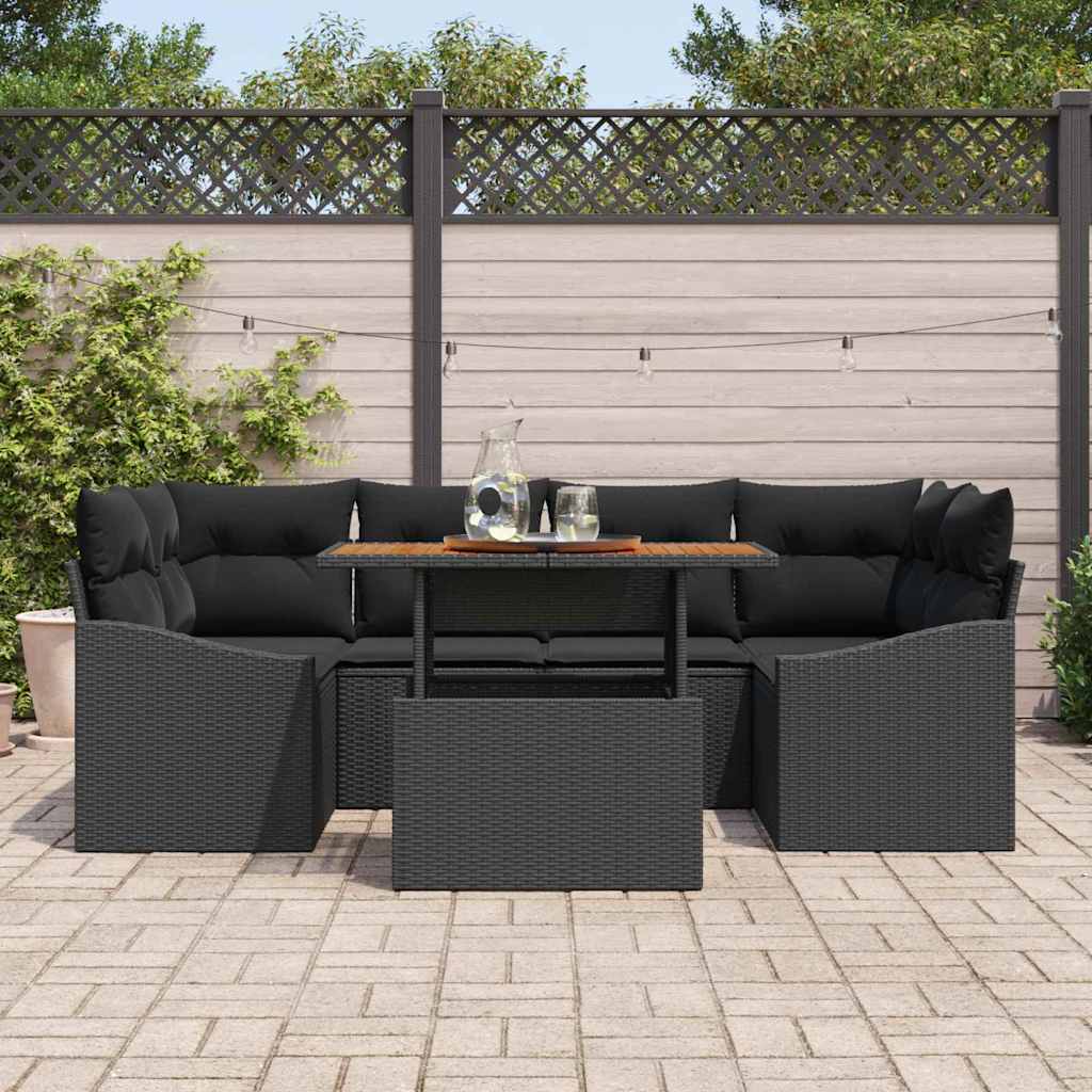 Ensemble de canapé de jardin 7 pcs Noir Poly rotin - XIOS