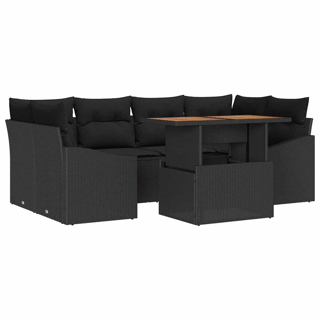 Ensemble de canapé de jardin 7 pcs Noir Poly rotin - XIOS