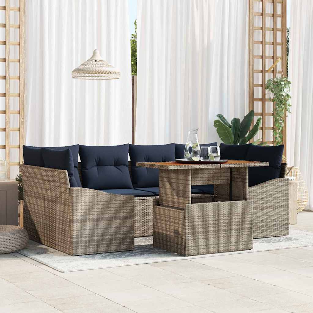 Ensemble de canapé de jardin 7 pcs Gris Poly rotin - XIOS