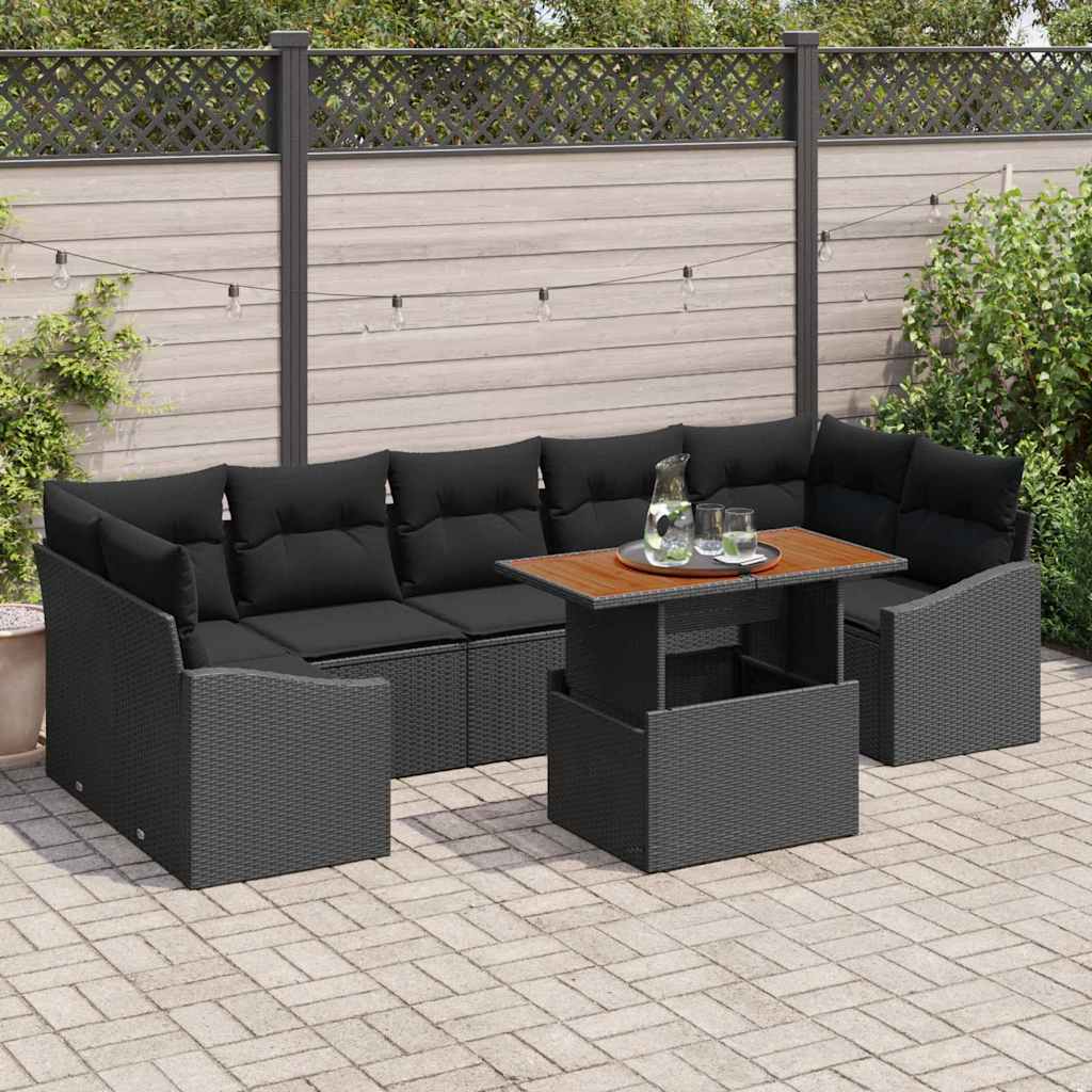Ensemble de canapé de jardin avec coussin 8 pcs Noir - XIOS
