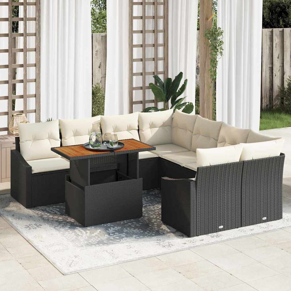 Ensemble de canapé de jardin 9 pcs Noir Poly rotin - XIOS
