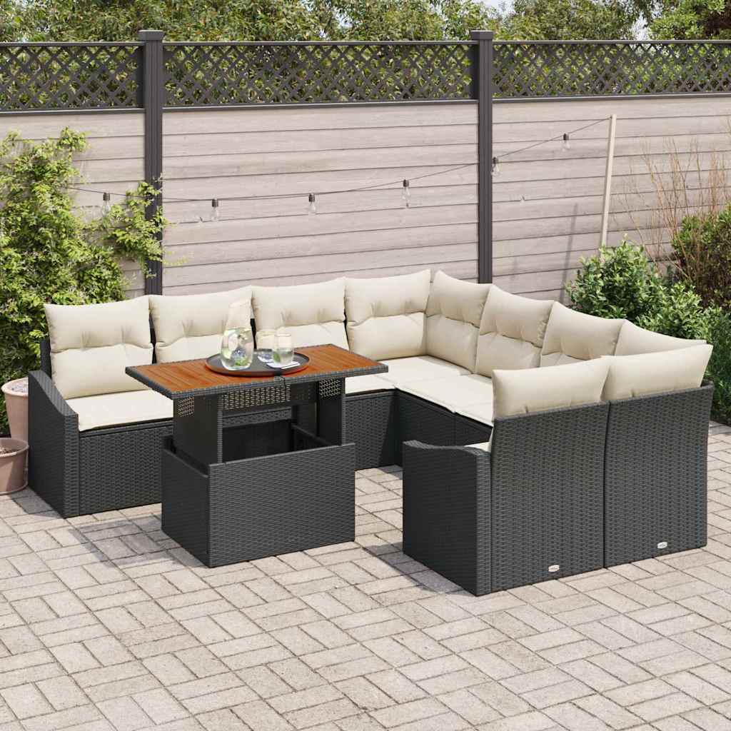 Ensemble de canapé de jardin 9 pcs Noir Poly rotin - XIOS