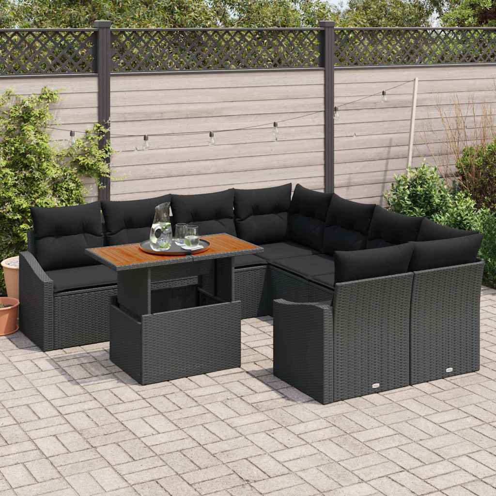 Ensemble de canapé de jardin 9 pcs Noir Poly rotin - XIOS
