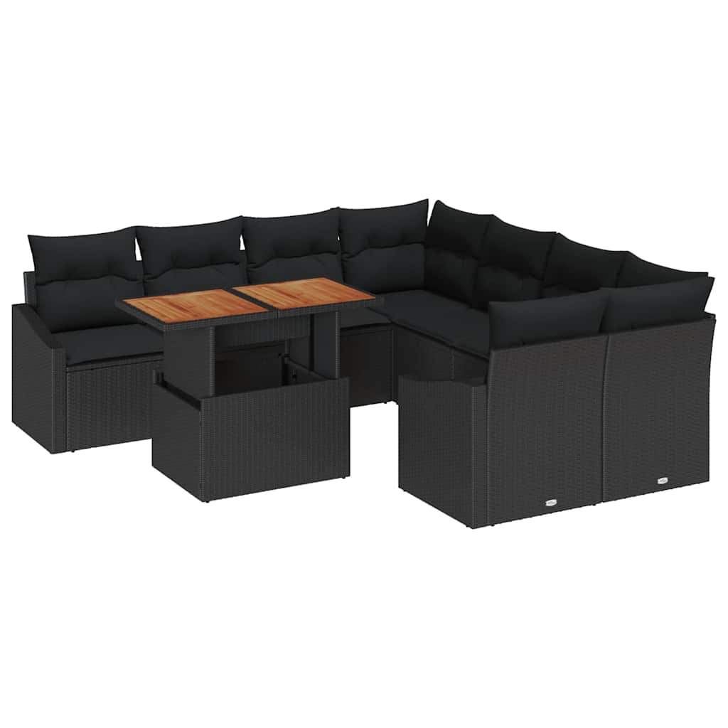 Ensemble de canapé de jardin 9 pcs Noir Poly rotin - XIOS