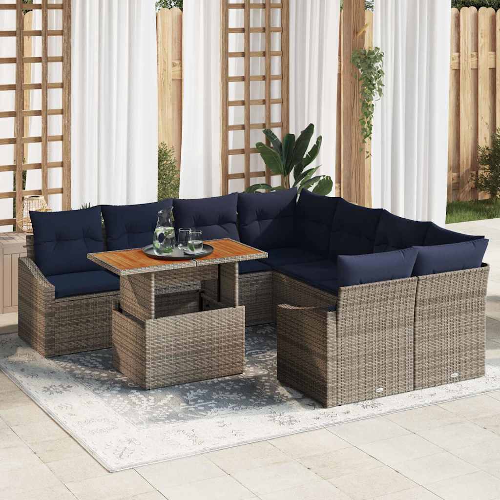 Ensemble de canapé de jardin 9 pcs Gris Poly rotin - XIOS