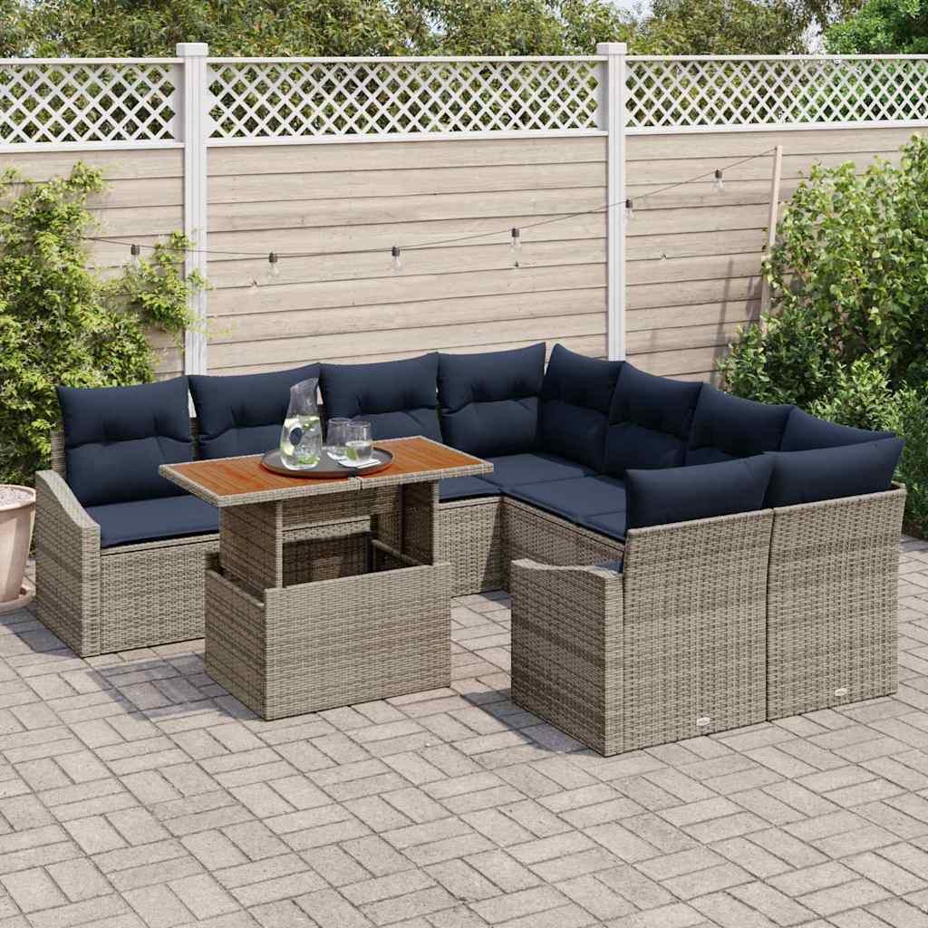 Ensemble de canapé de jardin 9 pcs Gris Poly rotin - XIOS