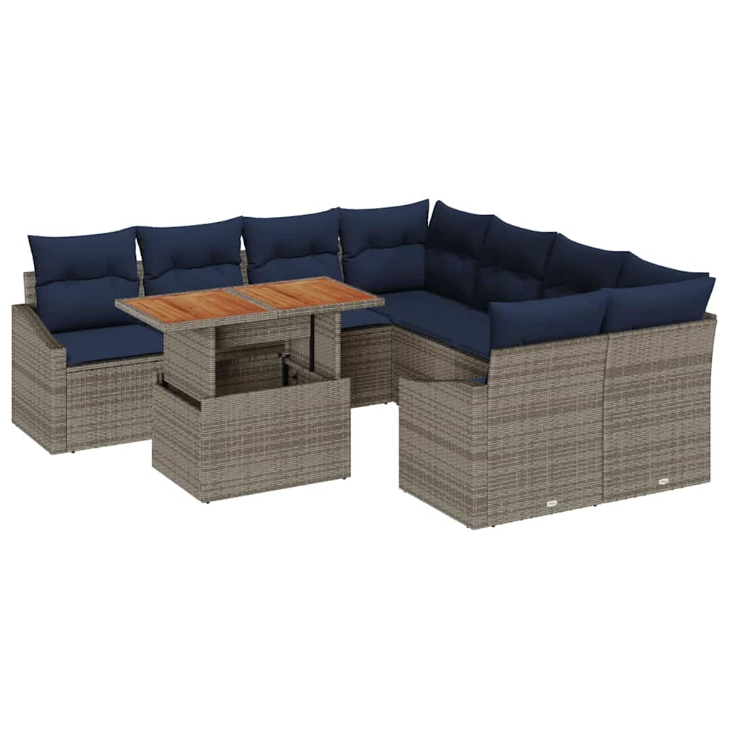 Ensemble de canapé de jardin 9 pcs Gris Poly rotin - XIOS
