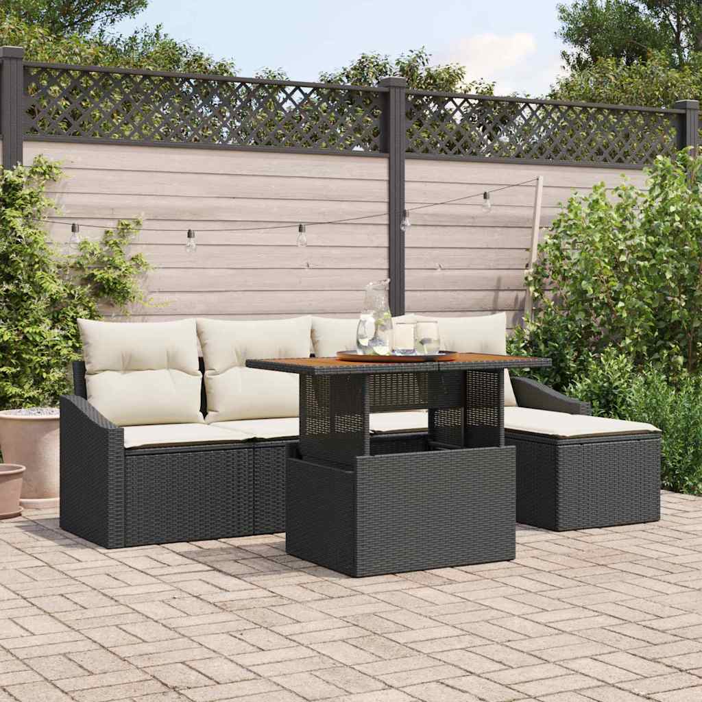 Ensemble de canapé de jardin 6 pcs Noir Poly rotin - XIOS