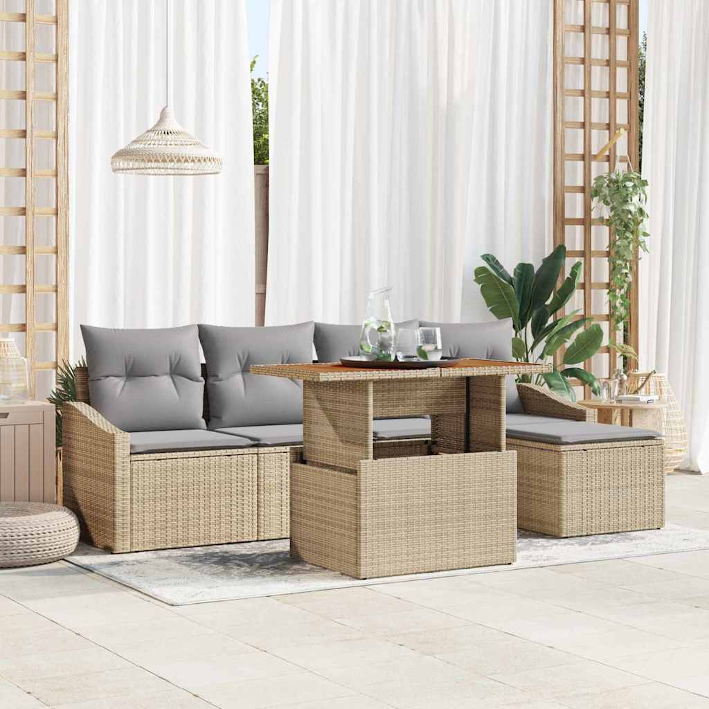 Ensemble de canapé de jardin 6 pcs Beige Poly rotin - XIOS