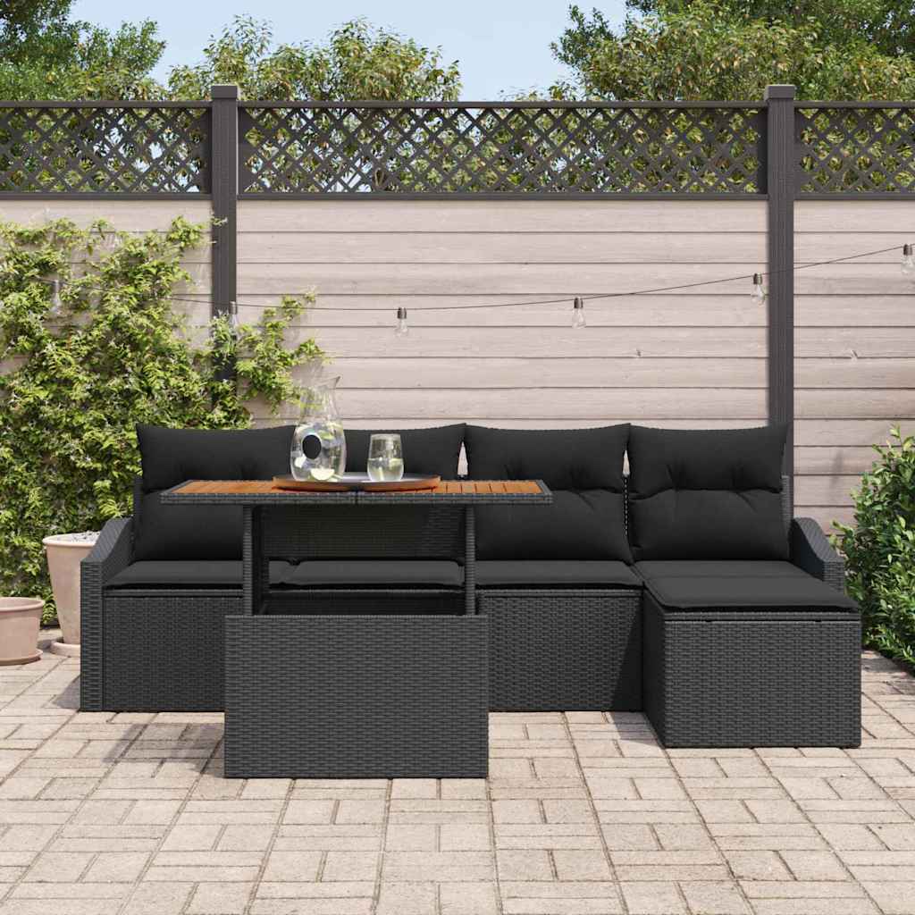 Ensemble de canapé de jardin 6 pcs Noir Poly rotin - XIOS