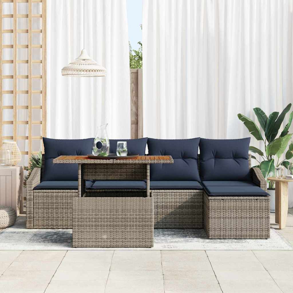 Ensemble de canapé de jardin 6 pcs Gris Poly rotin - XIOS