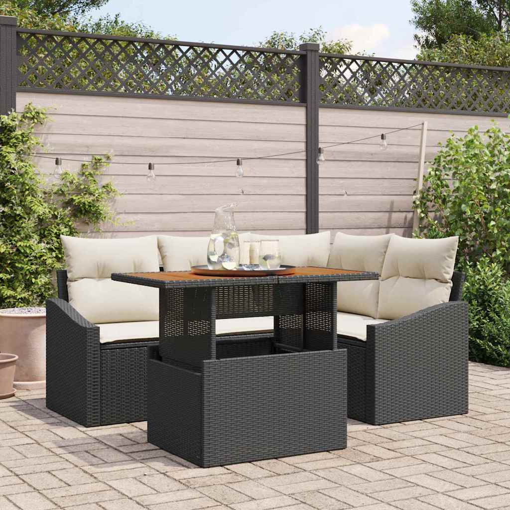 Ensemble de canapé de jardin 5 pc Noir Poly rotin