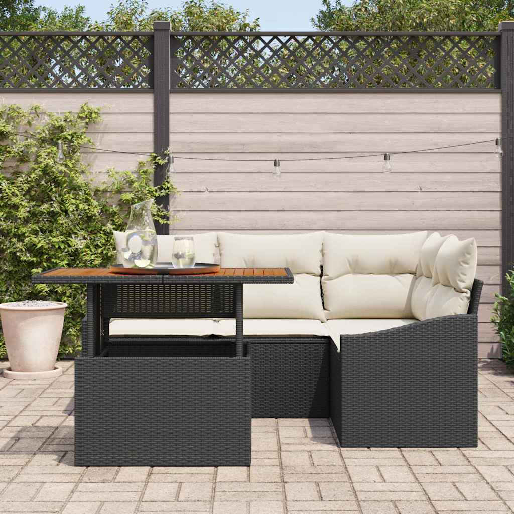 Ensemble de canapé de jardin 5 pc Noir Poly rotin