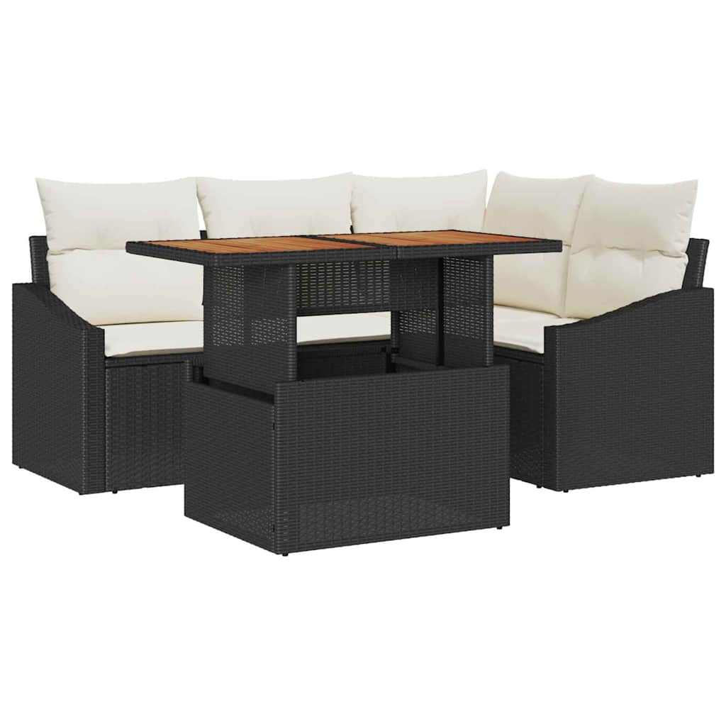 Ensemble de canapé de jardin 5 pc Noir Poly rotin