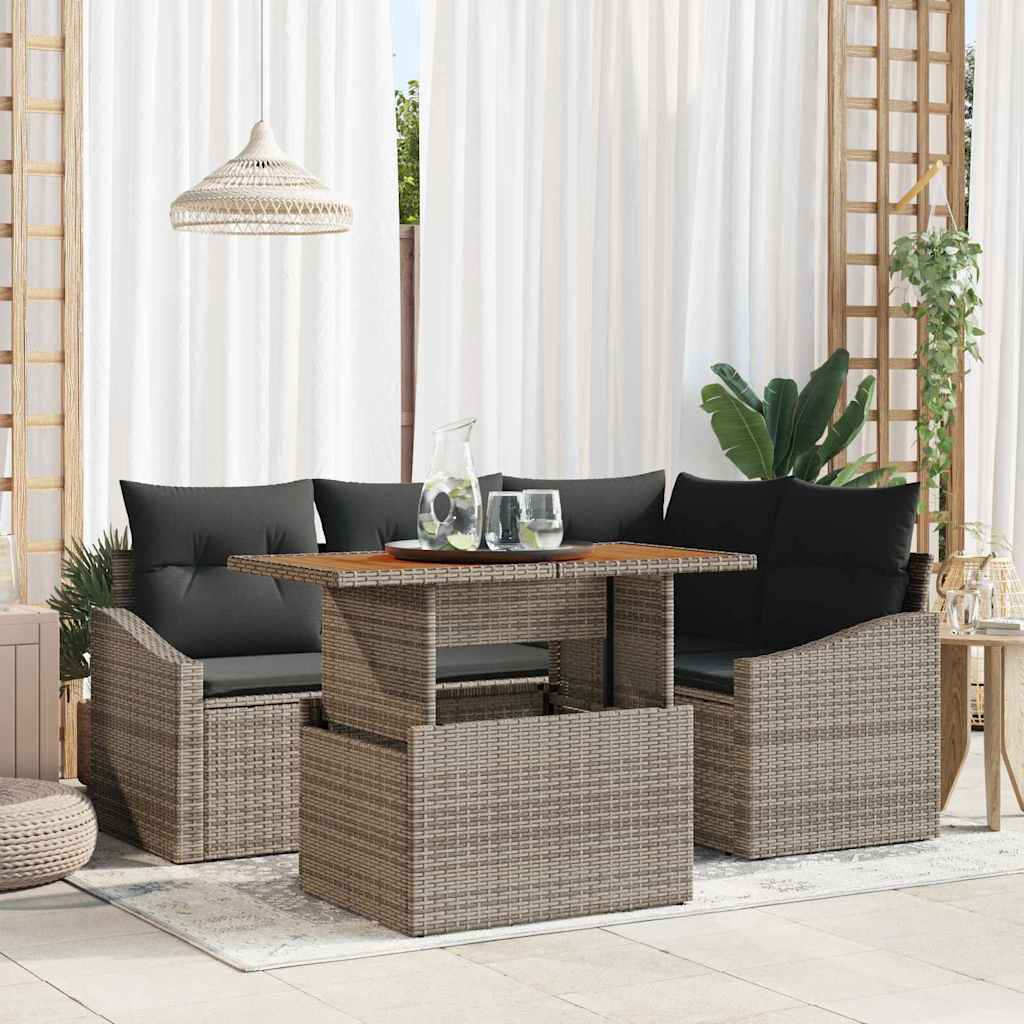 Ensemble de canapé de jardin 5 pcs Gris Poly rotin - XIOS