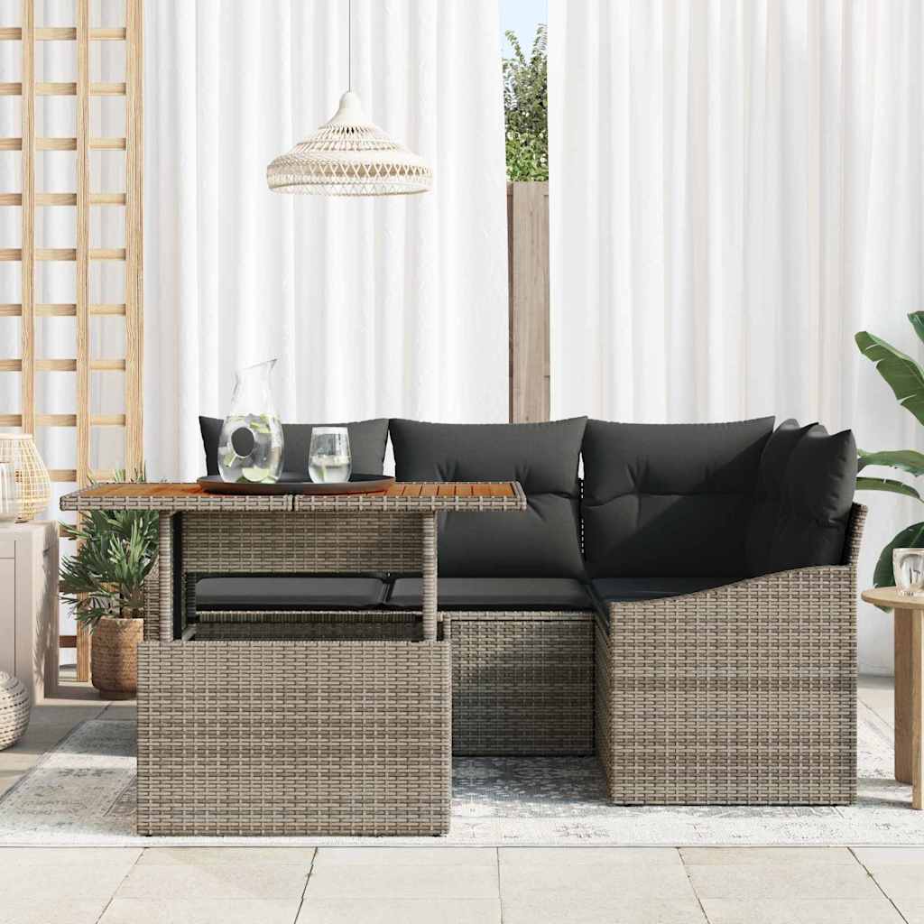 Ensemble de canapé de jardin 5 pcs Gris Poly rotin - XIOS